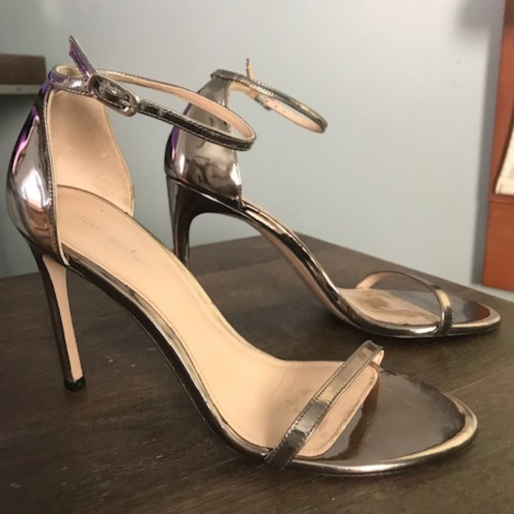 Stuart Weitzman Nudistsong Strap Sandal Heels in Metallic Size 9.5